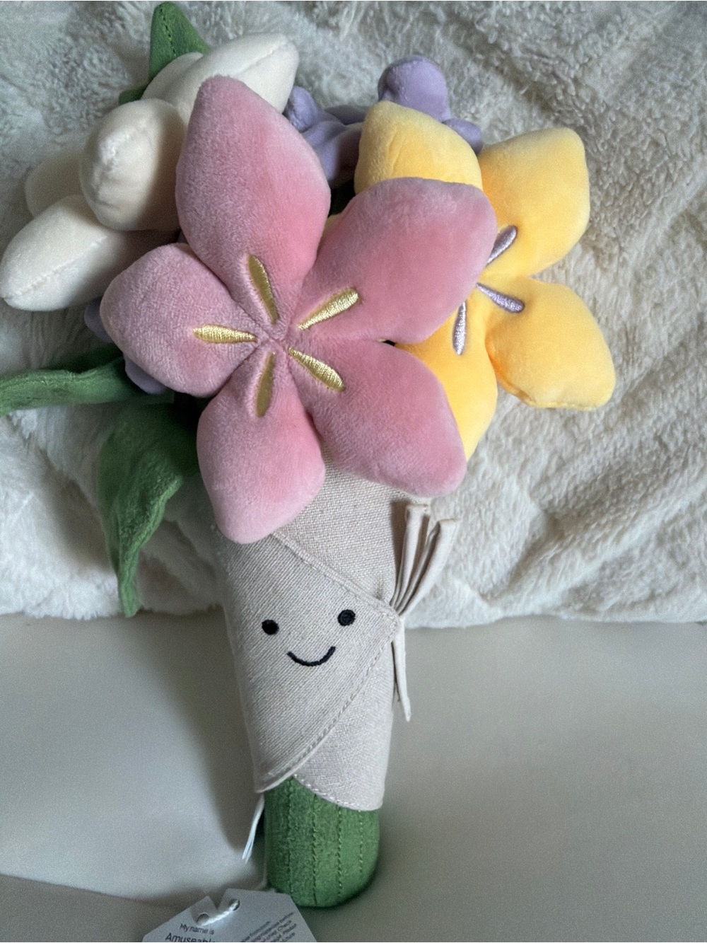 Jellycat Plush Flower Bouquet Rattle - Pink, Yellow, Purple, White, Green, Cream